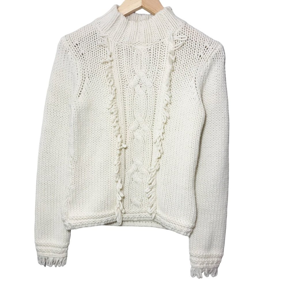 NINE WEST Chunky Wool Knit Loop Fringe Pullover Sweater Size XS
